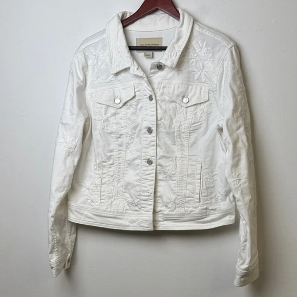 Pilcro and the Letterpress White Floral Embroidered Jean Jacket sz XL - Picture 3 of 11